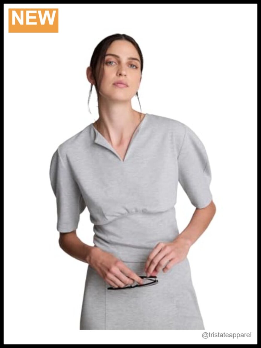 Women's Cropped Puff Sleeve Tee Knit Polyester Casual